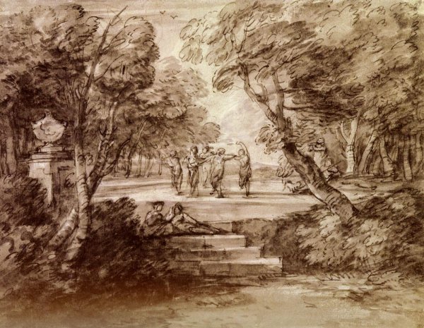 Main Product Photo of Dancers with Musicians in A=a Woodland Glade Painting by Thomas Gainsborough