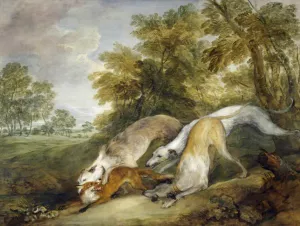 Dogs Chasing a Fox Oil painting by Thomas Gainsborough