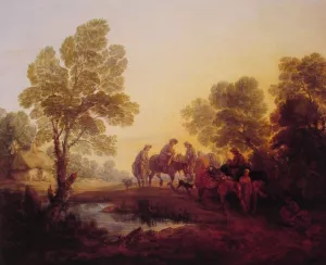 Evening Landscape - Peasants and Mounted Figures painting by Thomas Gainsborough