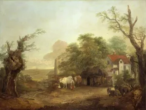 Farmyard with Milkmaid, Cows and Donkeys by Thomas Gainsborough Oil Painting