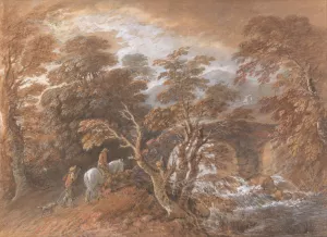 Hilly Landscape with Figures Approaching a Bridge Oil painting by Thomas Gainsborough