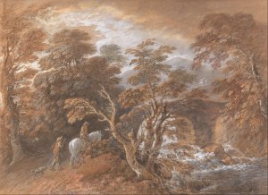 Hilly Landscape with Figures Approaching a Bridge by Thomas Gainsborough Oil Painting