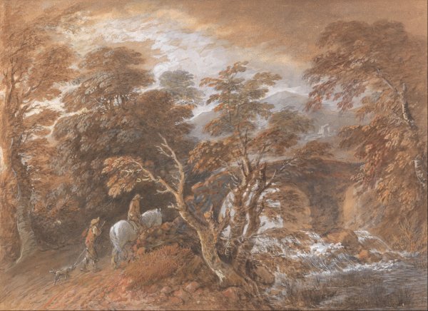 Hilly Landscape with Figures Approaching a Bridge by Thomas Gainsborough - Hand-Painted Oil Painting Reproduction