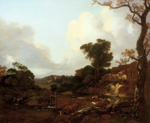 Landscape with a Peasant Reclining by a Weir by Thomas Gainsborough Oil Painting