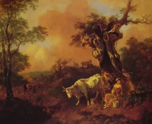Landscape with a Woodcutter and Milkmaid Oil painting by Thomas Gainsborough