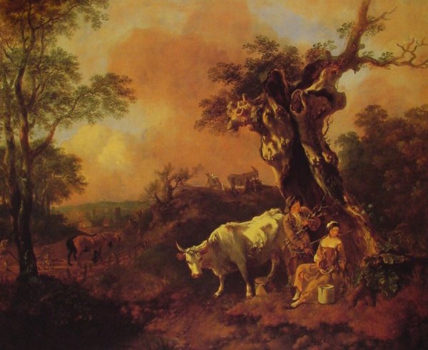 Landscape with a Woodcutter and Milkmaid by Thomas Gainsborough - Hand-Painted Oil Painting Reproduction