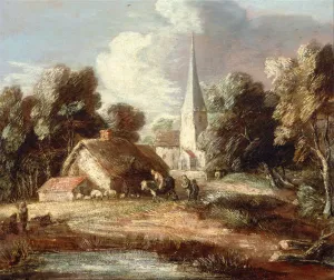 Landscape with Cottage and Church painting by Thomas Gainsborough