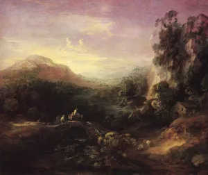 Mountain Landscape with a Bridge by Thomas Gainsborough - Oil Painting Reproduction