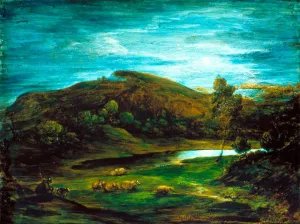 Open Landscape with a Shepherd, Sheep, a Pool and Distant Hills by Thomas Gainsborough - Oil Painting Reproduction