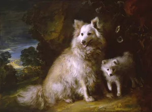 Pomeranian Bitch and Pup Oil painting by Thomas Gainsborough