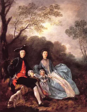 Portrait of the Artist with His Wife and Daughter Oil painting by Thomas Gainsborough