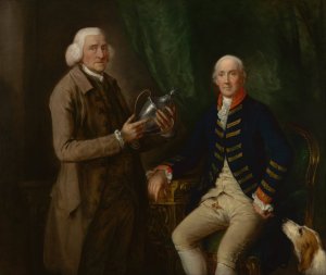 Portrait of William Anne Hollis, 4th Earl of Essex, Presenting a Cup to Thomas Clutterbuck of Watford by Thomas Gainsborough Oil Painting
