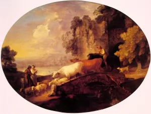 River Landscape with Rustic Lovers Oil painting by Thomas Gainsborough