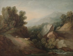 Rocky, Wooded Landscape with a Dell and Weir by Thomas Gainsborough Oil Painting