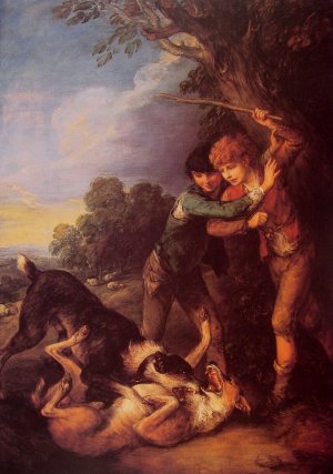 Shepherd Boys with Dogs Fighting Oil painting by Thomas Gainsborough