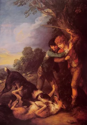 Shepherd Boys with Dogs Fighting Oil painting by Thomas Gainsborough
