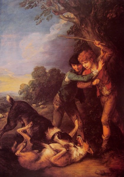 Main Product Photo of Shepherd Boys with Dogs Fighting Painting by Thomas Gainsborough