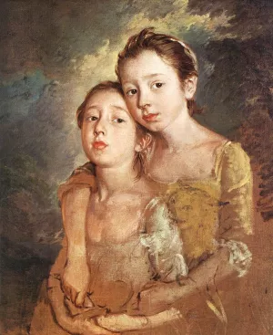 The Artist's Daughters with a Cat by Thomas Gainsborough Oil Painting