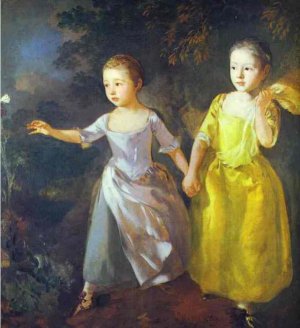 The Painter's Daughters, Margaret and Mary, Chasing Butterfly Oil painting by Thomas Gainsborough