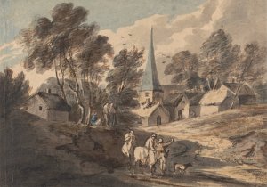 Travellers on Horseback Approaching a Village with a Spire by Thomas Gainsborough Oil Painting