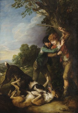 Two shepherd boys with dogs fighting by Thomas Gainsborough Oil Painting