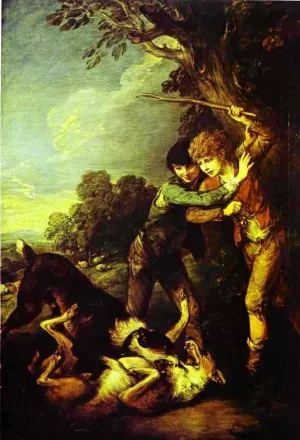 Two Shepherd Boys with Dogs Fighting by Thomas Gainsborough - Oil Painting Reproduction