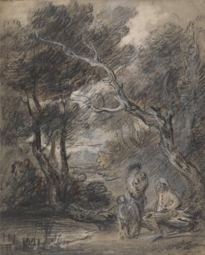 Wooded Landscape with Figures by Thomas Gainsborough Oil Painting