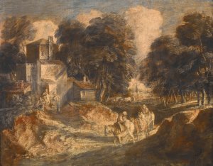 Wooded Landscape with Mounted Peasants by Thomas Gainsborough Oil Painting
