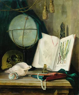 Still life with a globe and shells by Thomas Germain Joseph Duvivier Oil Painting