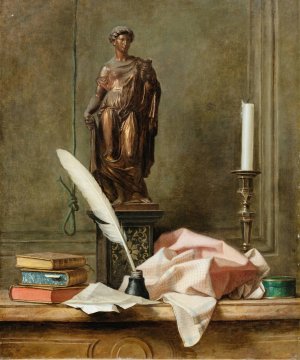 Still life with a statue and an inkwell by Thomas Germain Joseph Duvivier Oil Painting