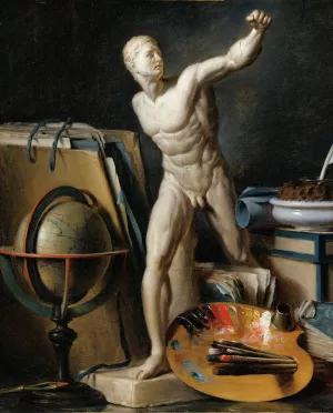 Still Life With Sphere, Palette And Antique Plaster by Thomas Germain Joseph Duvivier Oil Painting