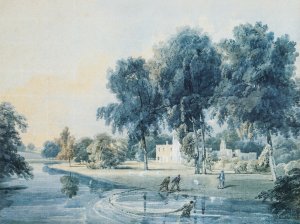 Chalfont House, Buckinghamshire, with Fishermen Netting the Broadwater by Thomas Girtin Oil Painting