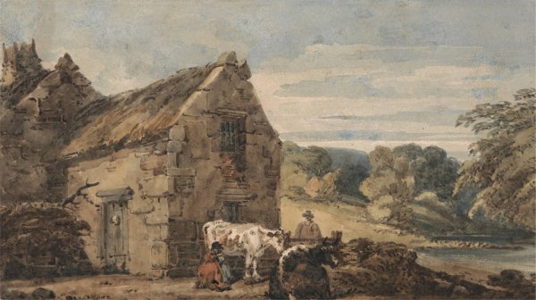 Cottage near Newcastle, Northumberland  by Thomas Girtin - Hand-Painted Oil Painting Reproduction