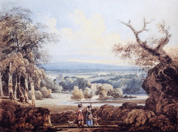Distant View of Arundel Castle by Thomas Girtin - Hand-Painted Oil Painting Reproduction