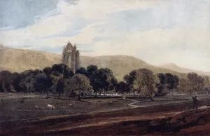 Distant View of Guisborough Priory, Yorkshire painting by Thomas Girtin