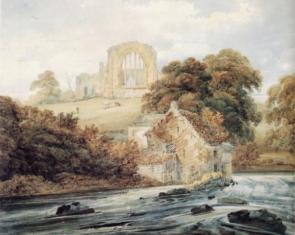Egglestone Abbey, Co.Durham by Thomas Girtin - Hand-Painted Oil Painting Reproduction