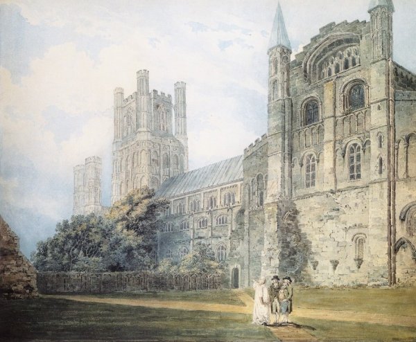 Ely Cathedral from the South-East after James Moore by Thomas Girtin - Hand-Painted Oil Painting Reproduction