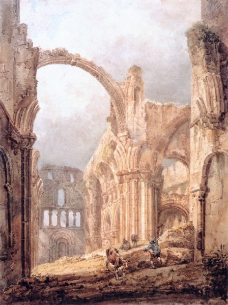 Interior of Lindisfarne Priory by Thomas Girtin - Hand-Painted Oil Painting Reproduction