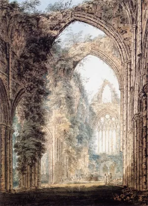 Interior of Tintern Abbey Looking Toward the West Window painting by Thomas Girtin