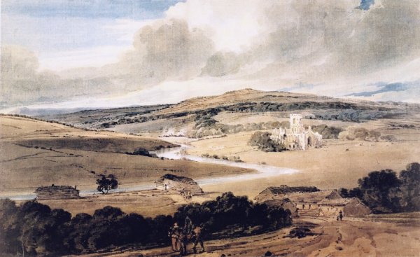 Kirkstall Abbey, Yorkshire, from Kirkstall Hill by Thomas Girtin - Hand-Painted Oil Painting Reproduction