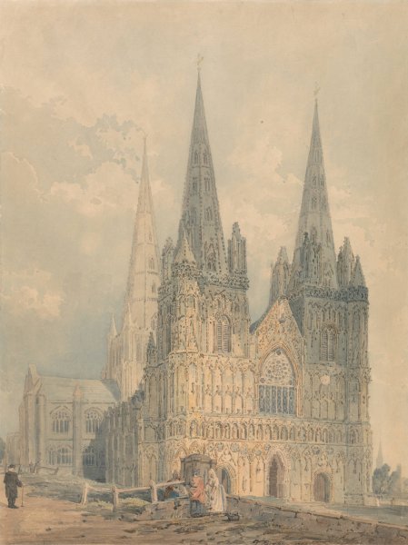 Lichfield Cathedral, Staffordshire  by Thomas Girtin - Hand-Painted Oil Painting Reproduction
