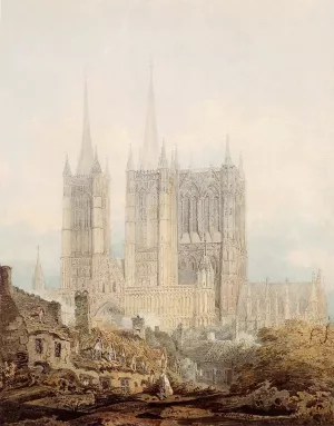 Lincoln Cathedral from the West by Thomas Girtin - Oil Painting Reproduction