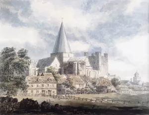 Rochester Cathedral and Castle, from the North-East by Thomas Girtin - Oil Painting Reproduction
