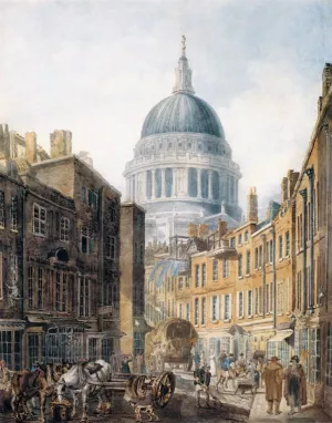 St Paul's Cathedral from St Martin's-le-Grand by Thomas Girtin - Oil Painting Reproduction