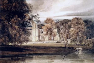 The East End of Bolton Abbey, from Across the River Wharfe by Thomas Girtin - Oil Painting Reproduction