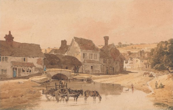 The Village of Kirkstall, Yorkshire  by Thomas Girtin - Hand-Painted Oil Painting Reproduction