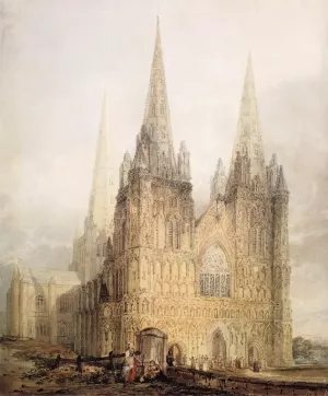The West Front of Lichfield Cathedral by Thomas Girtin Oil Painting