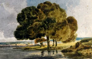 Trees on a Riverbank by Thomas Girtin - Oil Painting Reproduction