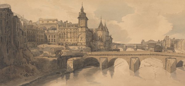 View of Pont au Changes by Thomas Girtin - Hand-Painted Oil Painting Reproduction