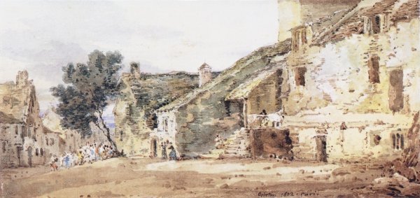 Village Scene in France by Thomas Girtin - Hand-Painted Oil Painting Reproduction